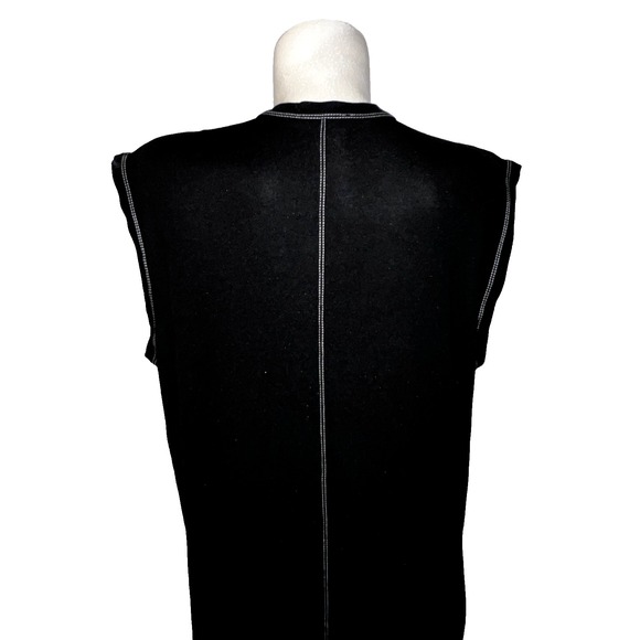 Zara Black Contrast Stitch V-Neck Sleeveless Midi Dress Womens Size Medium Basic - Picture 6 of 7